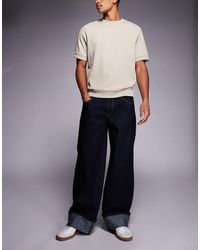 Liquor N Poker - Baggy Denim Jeans Met Riempje Achter, Halfhoge Taille, Omslag En Contrasterende Stiksels - Lyst
