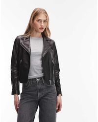 AllSaints - Chaqueta Biker Negra De Cuero Dalby De - Lyst