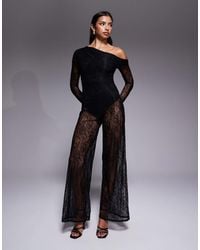 ASOS - Lace Wide Legged Jumpsuit With Body Suit Lining And Open Back - Lyst