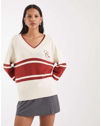 GANT - Jersey Y Rojo Extragrande Con Cuello De Pico De Algodón-Blanco - Lyst