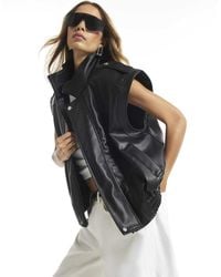 River Island - Faux Leather Funnel Neck Biker Gilet - Lyst