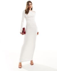 SNDY'S - Fine Ribbed Off Shoulder Ruched Detail Maxi Dress - Lyst