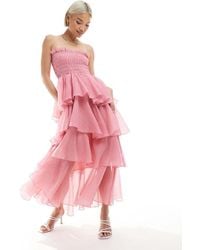 Vero Moda - Shirred Bodice Tiered Ruffle Hem Maxi Dress - Lyst