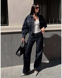 Bershka - Cropped Balloon Denim Jacket - Lyst