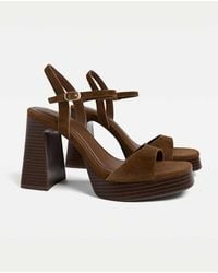 Stradivarius - Split Leather Platform Sandals - Lyst