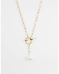 ASOS - Lange Lariat-Ketting Met Imitatie-Zoetwaterparel En T-Staafje - Lyst