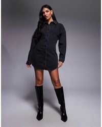 GOOD AMERICAN - Denim Cinched Waist Curve Hem Shirt Dress - Lyst