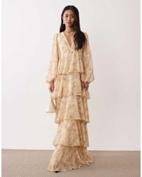 Pretty Lavish - Ruffle V Neck Long Sleeved Maxi Dress - Lyst