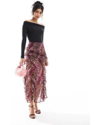 Miss Selfridge - Gonna Midi A Balze Con Stampa Leopardata E Volant - Lyst