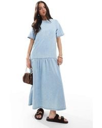 ASOS - Denim T-shirt Midi Dress With Drop Waist - Lyst
