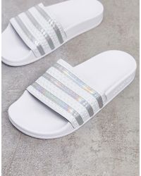 adidas Originals Серебристо-белые Шлепанцы Adilette-белый