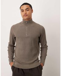Mango - Jersey Azul Marino Con Cremallera Corta De Canalé De Mezcla De Algodón De - Lyst