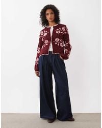 Miss Selfridge - Knitted Blanket Stitch Cardigan With Florals & Polka Dot - Lyst
