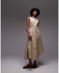 Mango - Premium Cotton Pleat Detail Midi Dress - Lyst