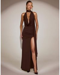 Oh Polly - Scarf Neck Cowl Front Open Back Maxi Dress - Lyst