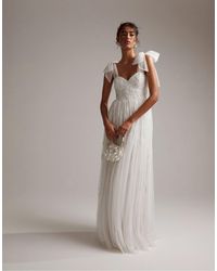 ASOS - Mila Floral Embellished Mesh Wedding Dress With Tie Straps - Lyst