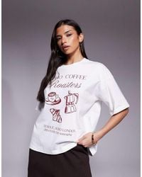 The Frolic - Exclusive Cotton Dropped Shoulder 'coffee' Graphic Front Oversized T-shirt - Lyst