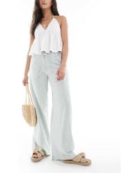 Hollister - Super Baggy Gestreepte Broek Met Lage Taille En Linnen - Lyst