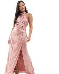 TFNC London - Bridesmaid Satin High Neck Maxi Dress With Bow Back - Lyst