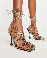 River Island - Strappy Tie Up Heeled Sandal - Lyst