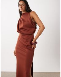 ASOS - Draped Structured Midi Dress With Split - Lyst