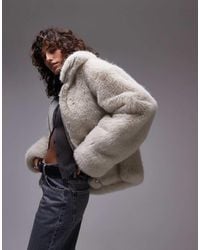 TOPSHOP - Faux Fur Zip Through Short Coat With Funnel Neck - Lyst