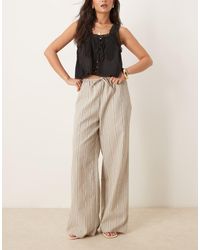 ASOS - Elegante Gestreepte Broek Met Linnenlook En Elastische Gestrikte Taille - Lyst