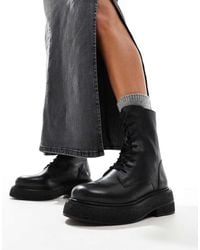 ASOS - Addison Flat Leather Lace Up Boots - Lyst