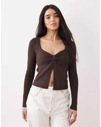 Abercrombie & Fitch - Sweetheart Long Sleeve Knitted Ribbed Top - Lyst