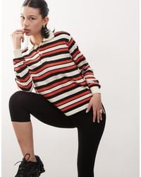 Lioness - Polo Stile Rugby Rossa A Righe Con Maniche Lunghe E Colletto - Lyst