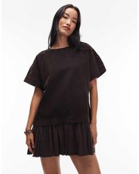 ASOS - Vestido Corto Negro Lavado De Estilo Camiseta Con Diseño Híbrido De Pana De - Lyst