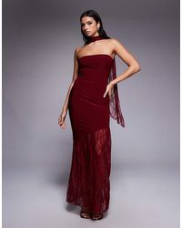 Fashionkilla - Exclusive Double Sculpted Slinky Bandeau Sheer Lace Hem Scarf Detail Maxi Dress - Lyst