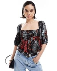 ASOS - Long Sleeve Shirred Square Neck Top - Lyst