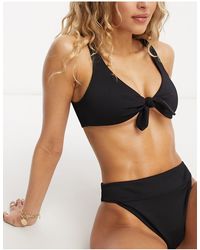 Hollister - Ribbed Co-ord Bikini Top With Front Tie - Lyst