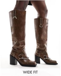 Public Desire - Nashville - bottes hauteur genou avec détails métalliques - marron vieilli - Lyst