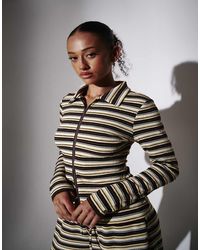 South Beach - Towelling Stripe Collared Long Sleeve Shirt - Lyst