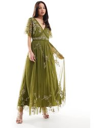 Maya - Embellished Angel Sleeve Open Back Midaxi Dress - Lyst