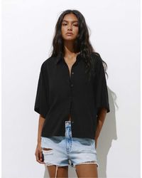 Pull&Bear - – kurzärmliges hemd aus leinenmix - Lyst