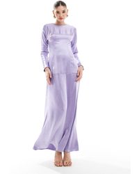ASOS - Satin Seam Detail Maxi Dress With Long Sleeves - Lyst