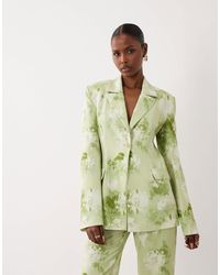 ASOS - Blazer d'ensemble ajusté à imprimé fleuri flouté - vert clair - Lyst