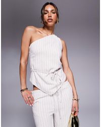Kaiia - Exclusive Linen Look One Shoulder Tie Waist Scarf Hem Top Co-ord - Lyst