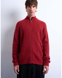 TOPMAN - Cable Knitted Zip Through Funnel Neck Cardigan - Lyst