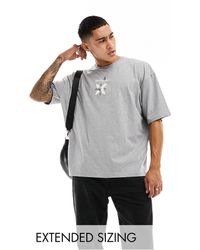 ASOS - T-shirt oversize grigio mélange con stampa celestiale sul davanti - Lyst