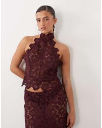 Lioness - Trophy Sheer Lace Intricate Floral Detail High Neck Top Set - Lyst