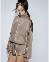 Missy Empire - Satin Funnel Neck Bubble Hem And Sleeve Playsuit - Lyst