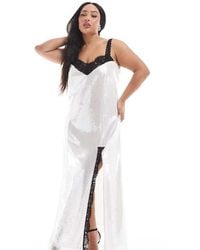 Renee Studio - Plus X Michelle Nayla Exclusive Contrast Lace Insert Thigh Slit Sequin Maxi Dress - Lyst