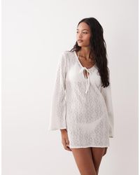 esmé studios - Knit Tie Front Mini Beach Dress Cover Up - Lyst