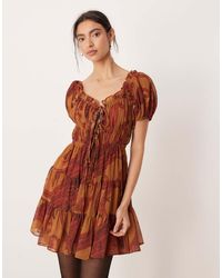 ASOS - Boho Ruffle Puff Sleeve Mini Dress - Lyst