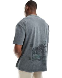 ASOS - T-shirt pesante oversize grigio slavato con stampa di londra sul retro - Lyst