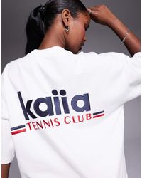 Kaiia - T-Shirt Oversize Bianca Con Logo Ricamato Blu E Scritta “Tennis Club” - Lyst